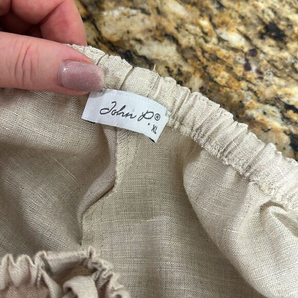 John P Linen Wide Leg High Rise Pants In Light Beige Size XL - Picture 5 of 9